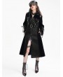 Devil Fashion Black Gothic Punk Zip Up Buckle Faux Leather Long Coat for Women