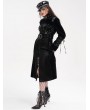 Devil Fashion Black Gothic Punk Zip Up Buckle Faux Leather Long Coat for Women