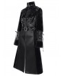 Devil Fashion Black Gothic Punk Zip Up Buckle Faux Leather Long Coat for Women