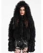 Devil Fashion Black Gothic Faux Fur Short Hooded Jacket for Women