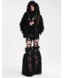 Devil Fashion Black Gothic Faux Fur Short Hooded Jacket for Women