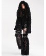 Devil Fashion Black Gothic Faux Fur Short Hooded Jacket for Women