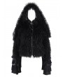 Devil Fashion Black Gothic Faux Fur Short Hooded Jacket for Women