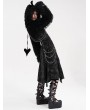 Devil Fashion Black Gothic Punk Open Front Faux Fur Cropped Hooded Jacket for Women