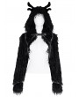 Devil Fashion Black Gothic Punk Open Front Faux Fur Cropped Hooded Jacket for Women