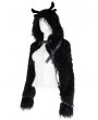 Devil Fashion Black Gothic Punk Open Front Faux Fur Cropped Hooded Jacket for Women