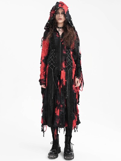 Devil Fashion Black and Red Gothic Distressed Irregular Ripped Jacket for Women