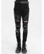 Devil Fashion Black Gothic Punk Distressed Slim Fit Long Pants for Women