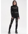 Devil Fashion Black Gothic Punk Distressed Slim Fit Long Pants for Women