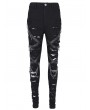 Devil Fashion Black Gothic Punk Distressed Slim Fit Long Pants for Women