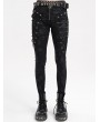 Devil Fashion Black Gothic Punk Skull Studded Skinny Zip-Up Pants for Women