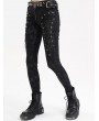 Devil Fashion Black Gothic Punk Skull Studded Skinny Zip-Up Pants for Women