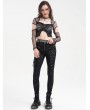 Devil Fashion Black Gothic Punk Skull Studded Skinny Zip-Up Pants for Women