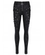 Devil Fashion Black Gothic Punk Skull Studded Skinny Zip-Up Pants for Women