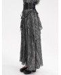 Devil Fashion Grey Gothic Irregular Ruffle Flowy High Waist Maxi Skirt