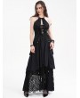 Devil Fashion Black Gothic Sexy Hollow Out Halter Layered Maxi Dress