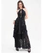 Devil Fashion Black Gothic Sexy Hollow Out Halter Layered Maxi Dress