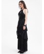 Devil Fashion Black Gothic Sexy Hollow Out Halter Layered Maxi Dress