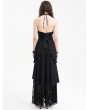 Devil Fashion Black Gothic Sexy Hollow Out Halter Layered Maxi Dress