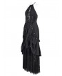 Devil Fashion Black Gothic Sexy Hollow Out Halter Layered Maxi Dress