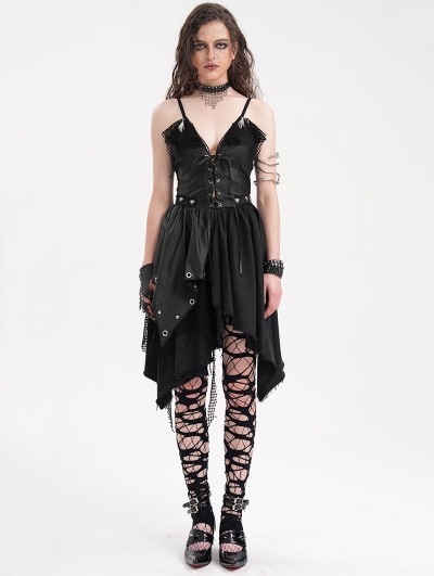 Devil Fashion Black Gothic Punk Sexy V-Neck Irregular Short Dress