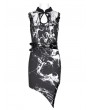 Devil Fashion Black Gothic Printed Punk Asymmetric Sleeveless Cheongsam Dress