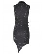 Devil Fashion Black Gothic Printed Punk Asymmetric Sleeveless Cheongsam Dress