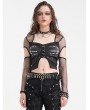 Black Gothic Punk Cut Out Fishnet Sleeve Crop Top for Women