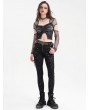 Black Gothic Punk Cut Out Fishnet Sleeve Crop Top for Women