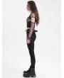 Black Gothic Punk Cut Out Fishnet Sleeve Crop Top for Women