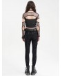 Black Gothic Punk Cut Out Fishnet Sleeve Crop Top for Women