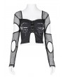 Black Gothic Punk Cut Out Fishnet Sleeve Crop Top for Women