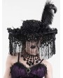 Eva Lady Black Vintage Gothic Victorian Beaded Tassel Feather Hat for Women