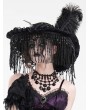 Eva Lady Black Vintage Gothic Victorian Beaded Tassel Feather Hat for Women