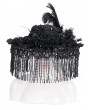 Eva Lady Black Vintage Gothic Victorian Beaded Tassel Feather Hat for Women