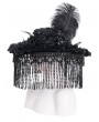 Eva Lady Black Vintage Gothic Victorian Beaded Tassel Feather Hat for Women