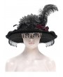 Eva Lady Black Vintage Gothic Victorian Beaded Fringe Trim Feather Hat for Women