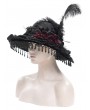 Eva Lady Black Vintage Gothic Victorian Beaded Fringe Trim Feather Hat for Women