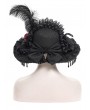 Eva Lady Black Vintage Gothic Victorian Beaded Fringe Trim Feather Hat for Women