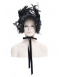 Eva Lady Black Gothic Lace Trim Rose Feather Party Bonnet Headband