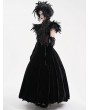 Eva Lady Black Vintage Gothic Tassels Feather Trim Short Cape for Women