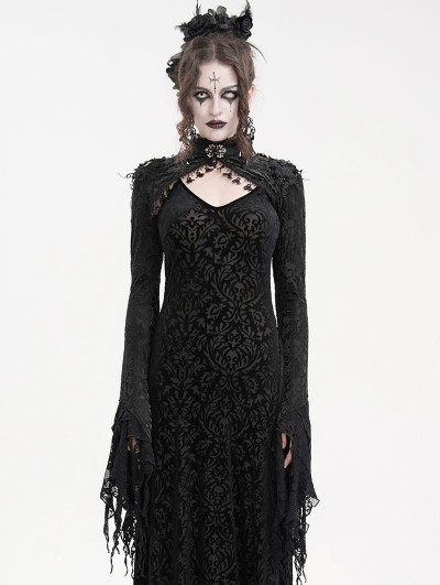 Eva Lady Black Gothic Retro Lace Embossed Velvet Shrug Cape for Women