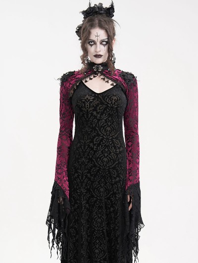 Eva Lady Retro Gothic Lace Embossed Velvet Shrug Cape for Women