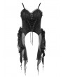 Eva Lady Black Gothic Ruffle Lace-Up Irregular Hem Strap Overbust Corset Top for Women