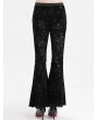 Eva Lady Black Gothic Rose Pattern Sexy Mesh Patchwork Flared Pants for Women