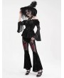 Eva Lady Black Gothic Rose Pattern Sexy Mesh Patchwork Flared Pants for Women