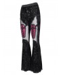 Eva Lady Black Gothic Rose Pattern Sexy Mesh Patchwork Flared Pants for Women