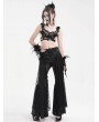 Eva Lady Black Gothic Embroidered Lace Overlay Fitted Flared Pants for Women