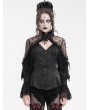 Eva Lady Black Gothic Vintage Ruffle Lace Tassled Fitted Shirt for Women