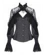 Eva Lady Black Gothic Vintage Ruffle Lace Tassled Fitted Shirt for Women